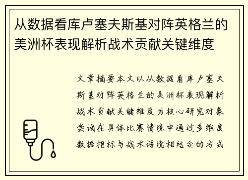 从数据看库卢塞夫斯基对阵英格兰的美洲杯表现解析战术贡献关键维度 从数据看库卢塞夫斯基对阵英格兰的美洲杯表现解析战术贡献关键维度